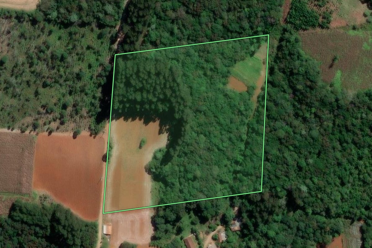 Imagem de satélite do imóvel rural em Rio Azul (PR), com o contorno declarado no CAR desenhado por cima.