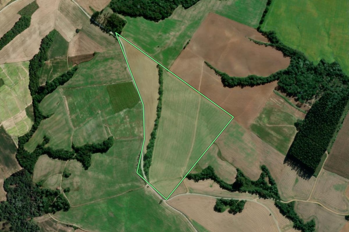 Imagem de satélite do imóvel rural em Rio Azul (PR), com o contorno declarado no CAR desenhado por cima.