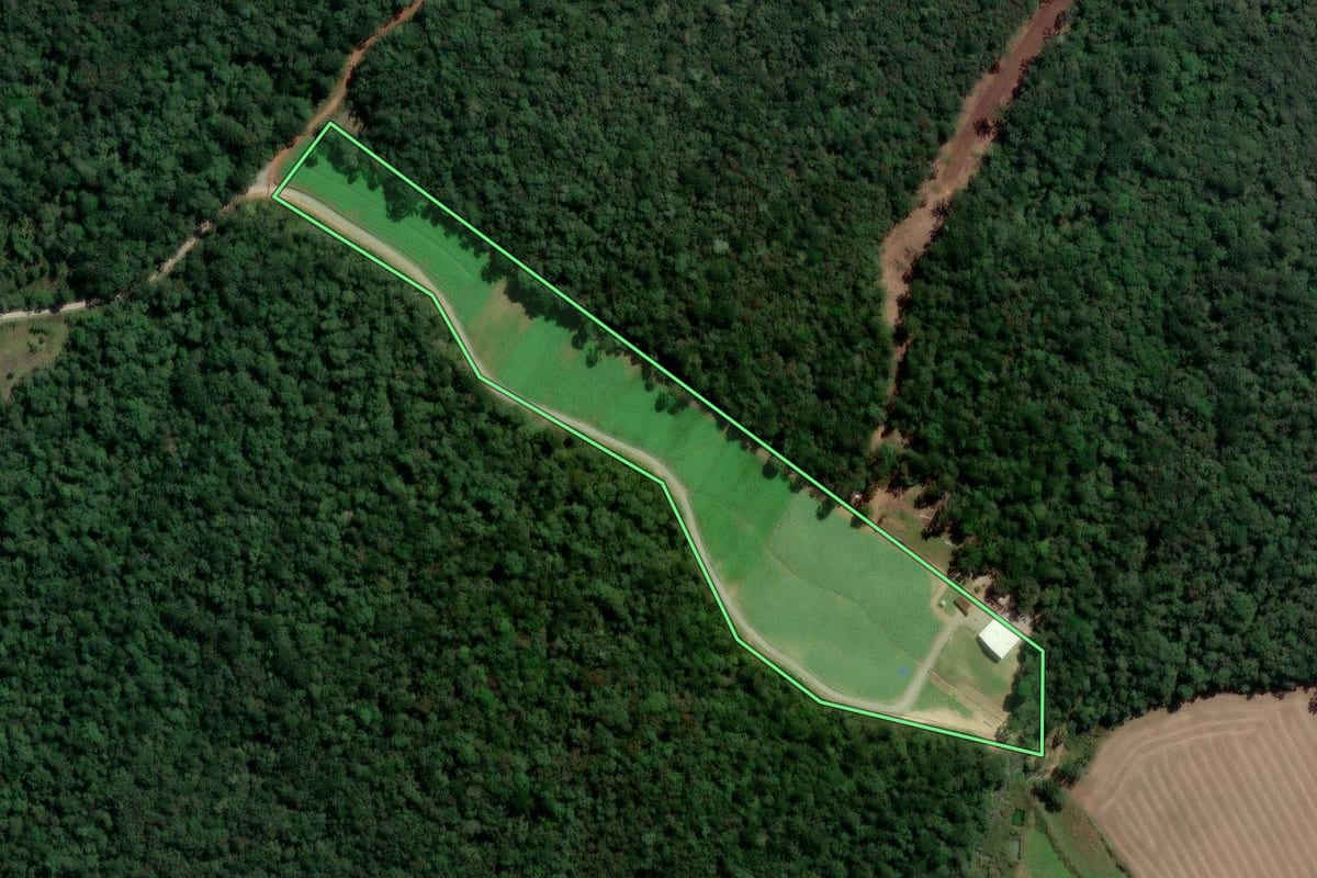 Imagem de satélite do imóvel rural em Rio Azul (PR), com o contorno declarado no CAR desenhado por cima.