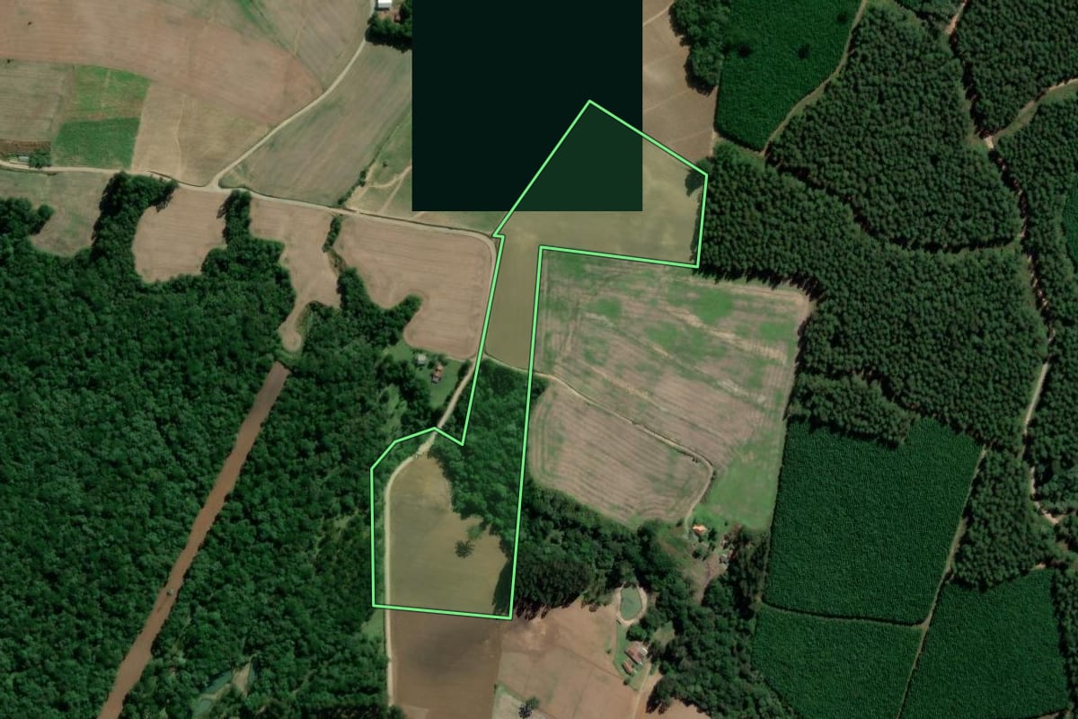 Imagem de satélite do imóvel rural em Rio Azul (PR), com o contorno declarado no CAR desenhado por cima.