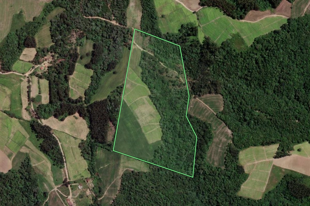 Imagem de satélite do imóvel rural em Rio Azul (PR), com o contorno declarado no CAR desenhado por cima.