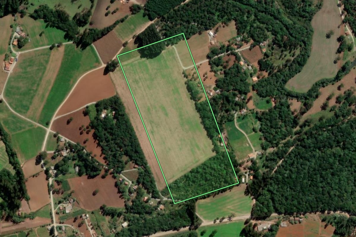 Imagem de satélite do imóvel rural em Rio Azul (PR), com o contorno declarado no CAR desenhado por cima.
