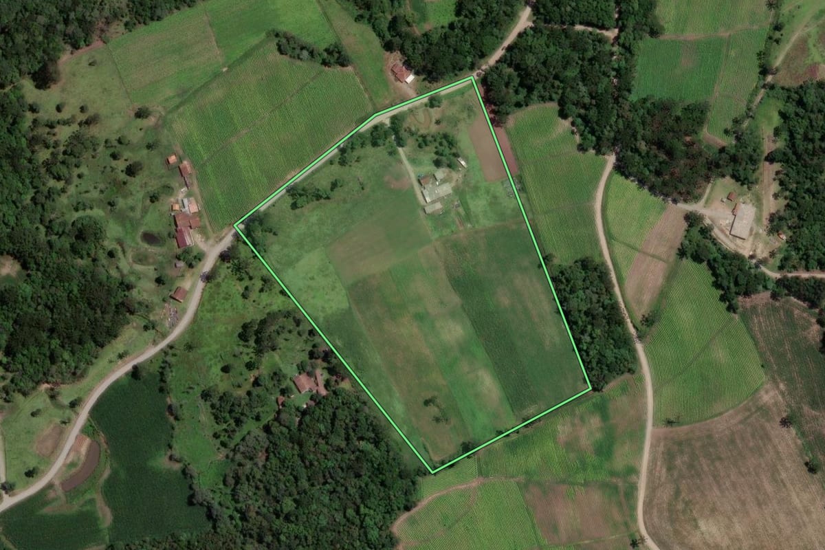Imagem de satélite do imóvel rural em Rio Azul (PR), com o contorno declarado no CAR desenhado por cima.