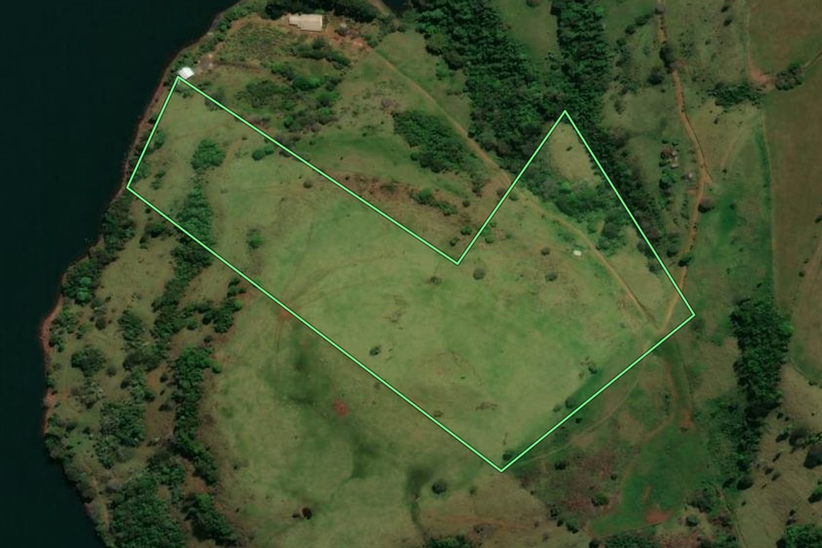 Imagem de satélite do imóvel rural em Rio Bonito do Iguaçu (PR), com o contorno declarado no CAR desenhado por cima.