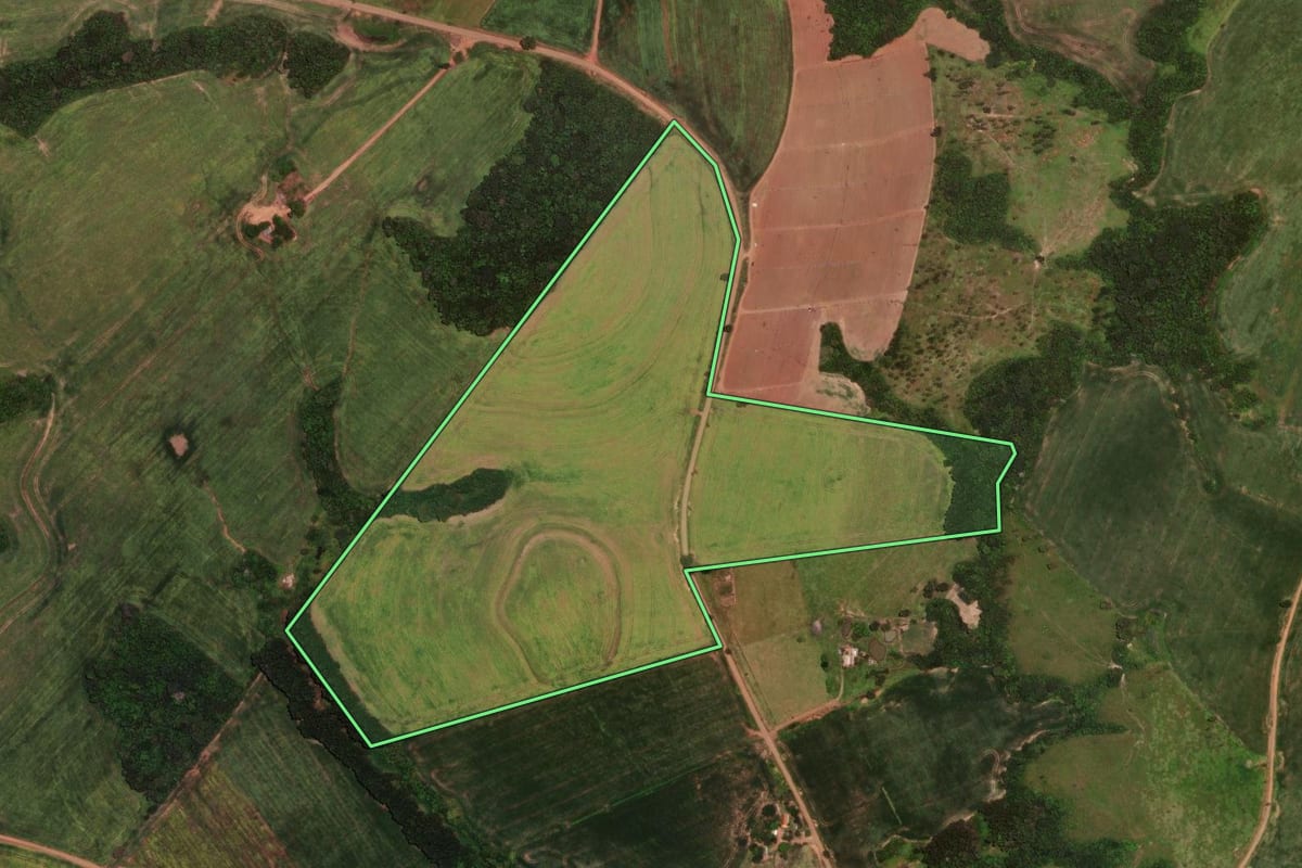 Imagem de satélite do imóvel rural em Rio Branco do Ivaí (PR), com o contorno declarado no CAR desenhado por cima.