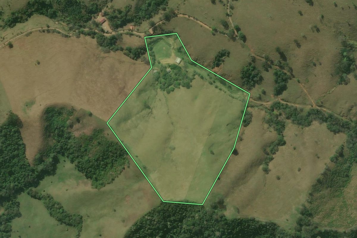 Imagem de satélite do imóvel rural em Rio Branco do Sul (PR), com o contorno declarado no CAR desenhado por cima.