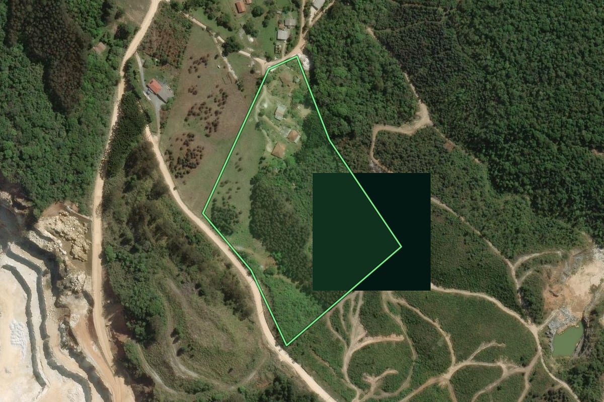 Imagem de satélite do imóvel rural em Rio Branco do Sul (PR), com o contorno declarado no CAR desenhado por cima.