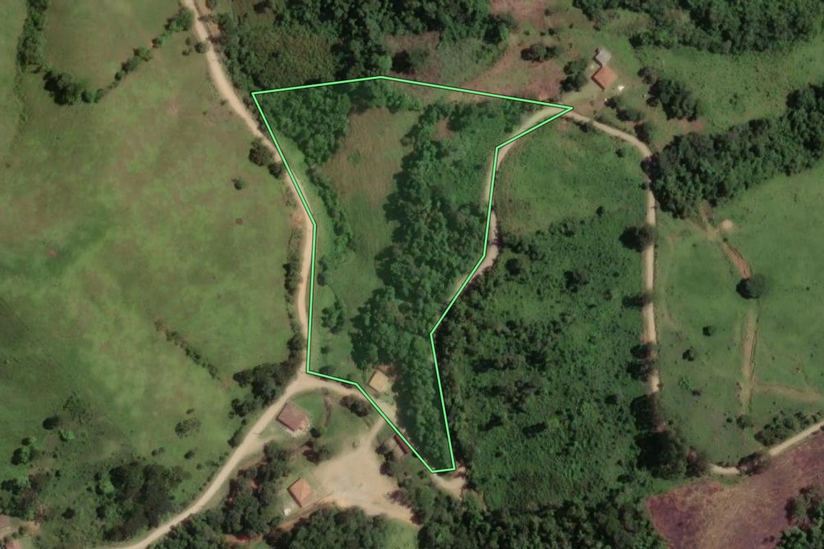 Imagem de satélite do imóvel rural em Rio Branco do Sul (PR), com o contorno declarado no CAR desenhado por cima.