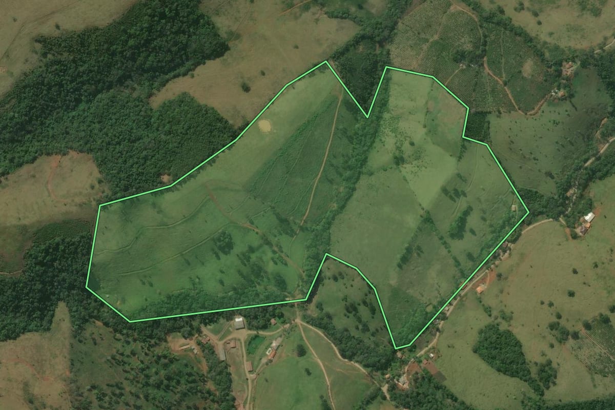 Imagem de satélite do imóvel rural em Rio Branco do Sul (PR), com o contorno declarado no CAR desenhado por cima.