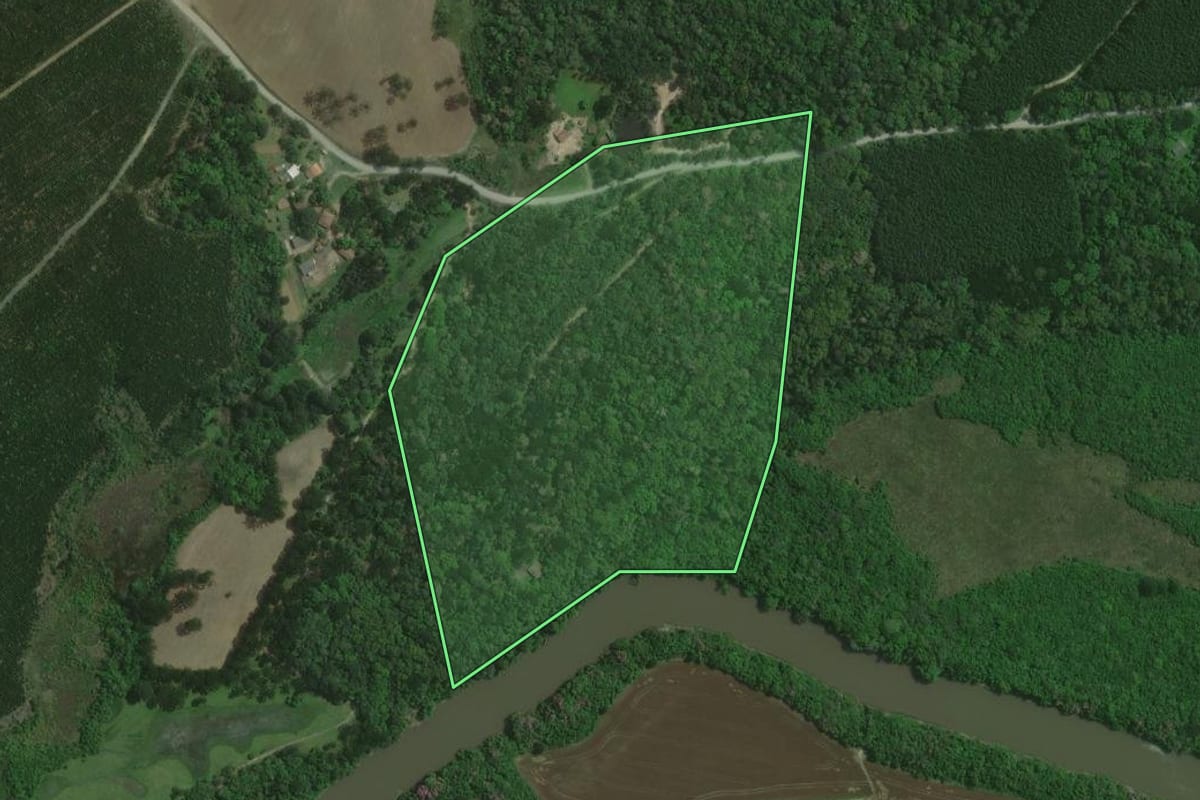 Imagem de satélite do imóvel rural em Rio Negro (PR), com o contorno declarado no CAR desenhado por cima.