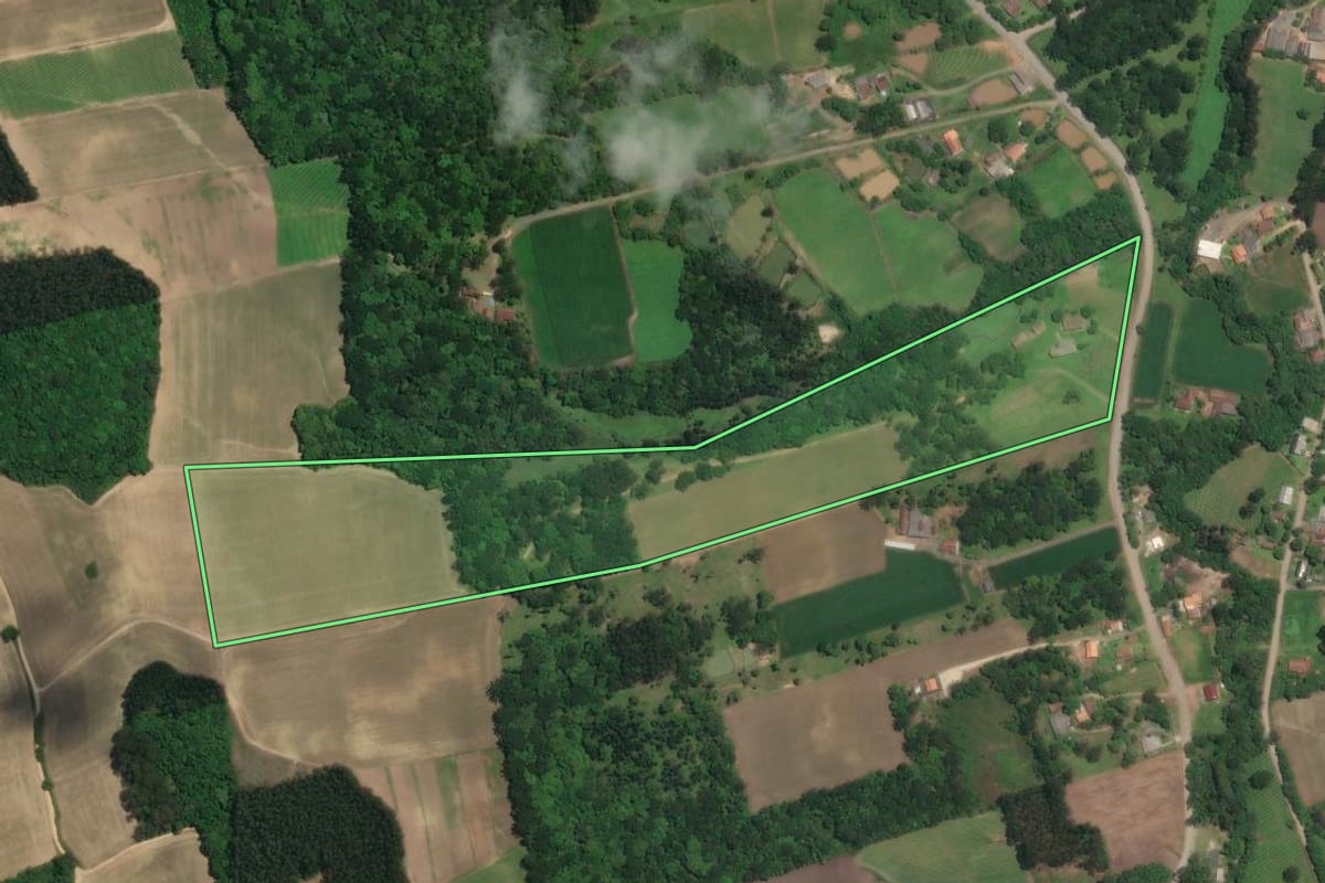 Imagem de satélite do imóvel rural em Rio Negro (PR), com o contorno declarado no CAR desenhado por cima.