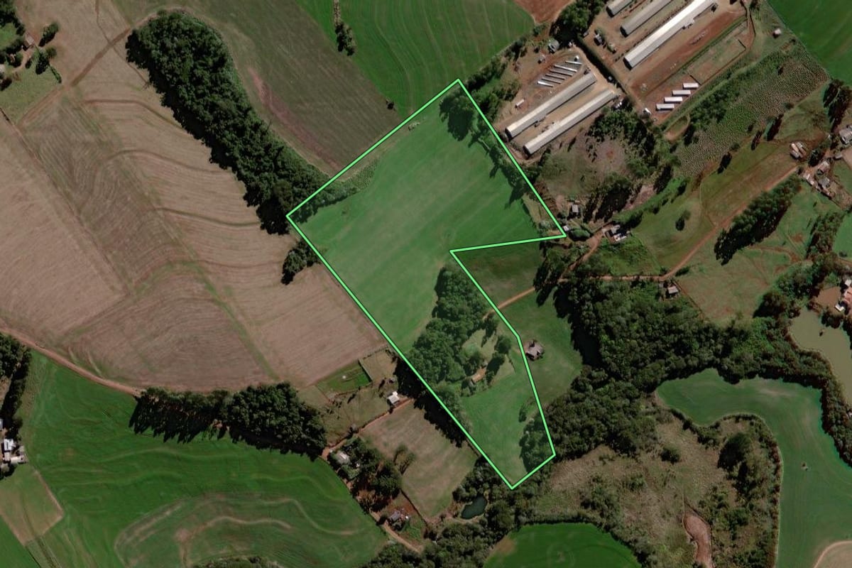 Imagem de satélite do imóvel rural em Roncador (PR), com o contorno declarado no CAR desenhado por cima.