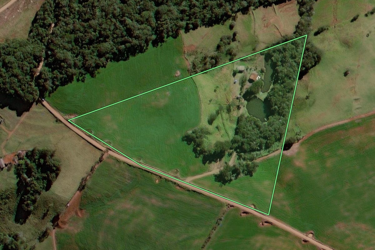 Imagem de satélite do imóvel rural em Roncador (PR), com o contorno declarado no CAR desenhado por cima.