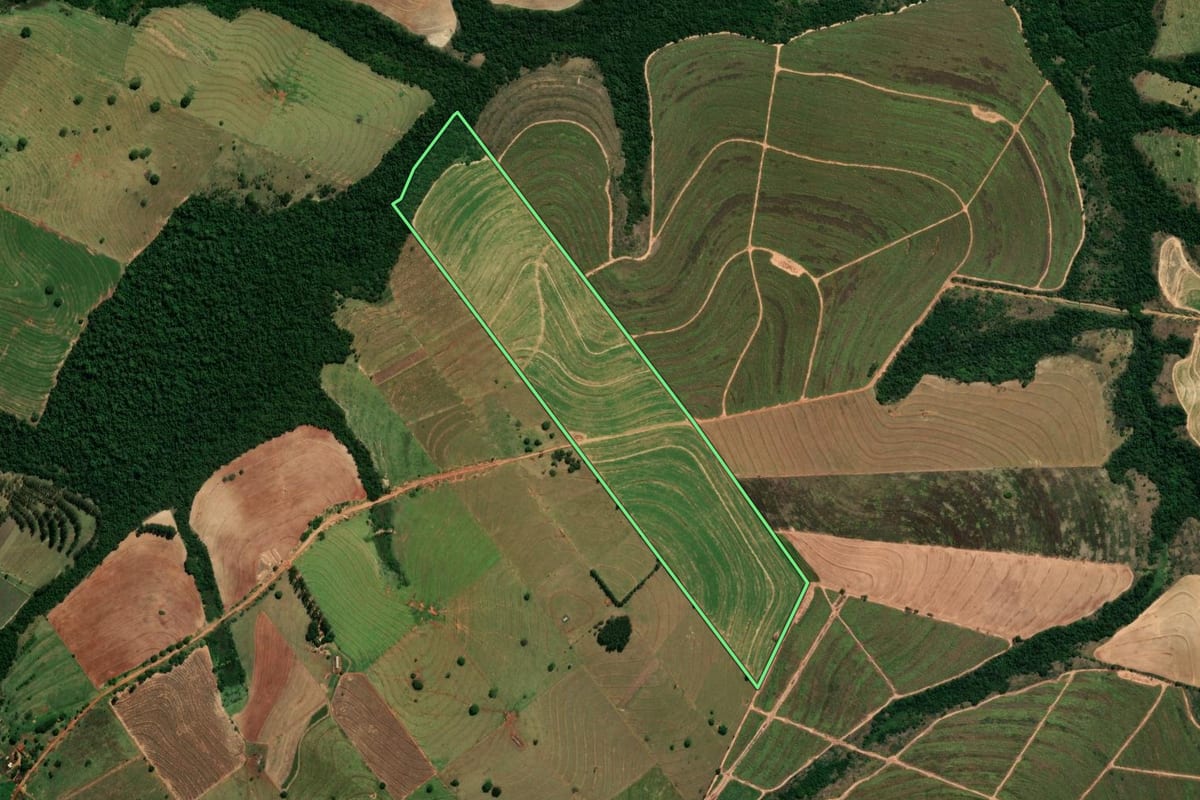 Imagem de satélite do imóvel rural em Rondon (PR), com o contorno declarado no CAR desenhado por cima.