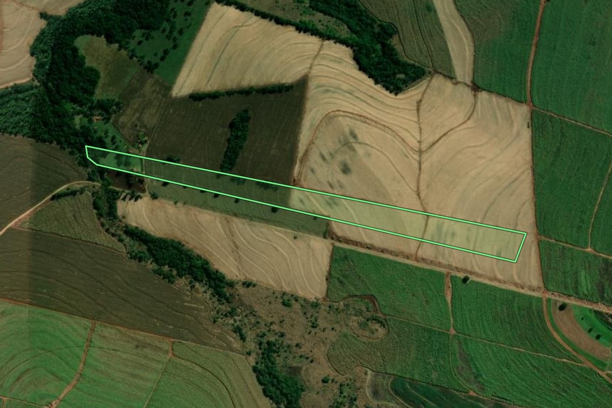 Imagem de satélite do imóvel rural em Rondon (PR), com o contorno declarado no CAR desenhado por cima.