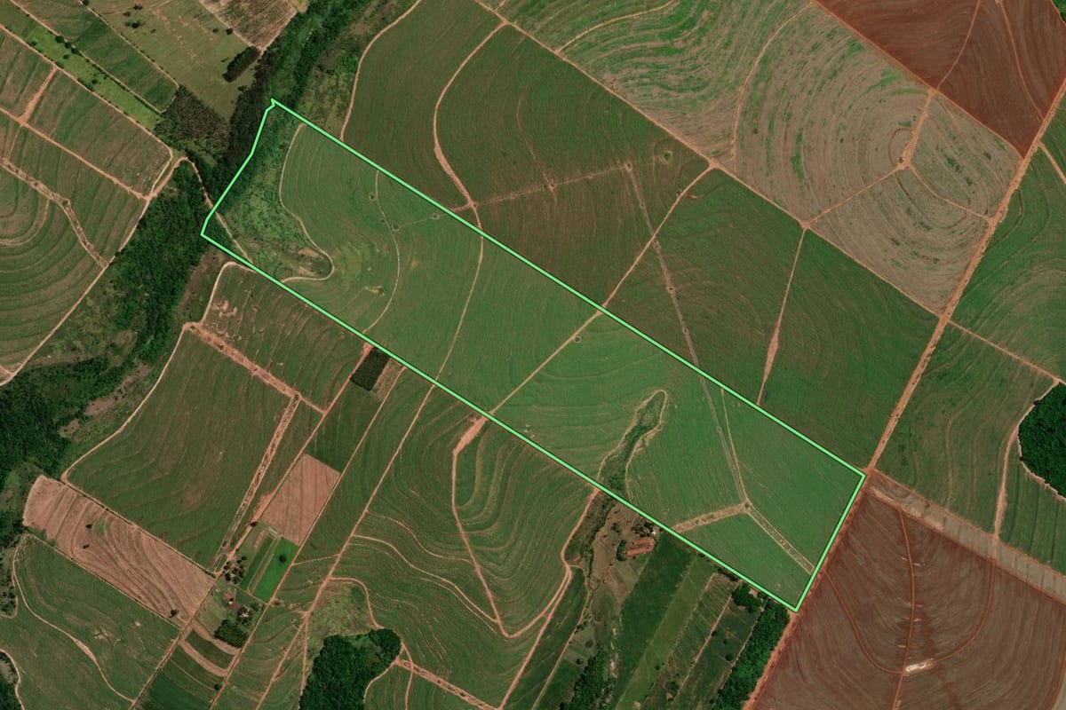 Imagem de satélite do imóvel rural em Rondon (PR), com o contorno declarado no CAR desenhado por cima.