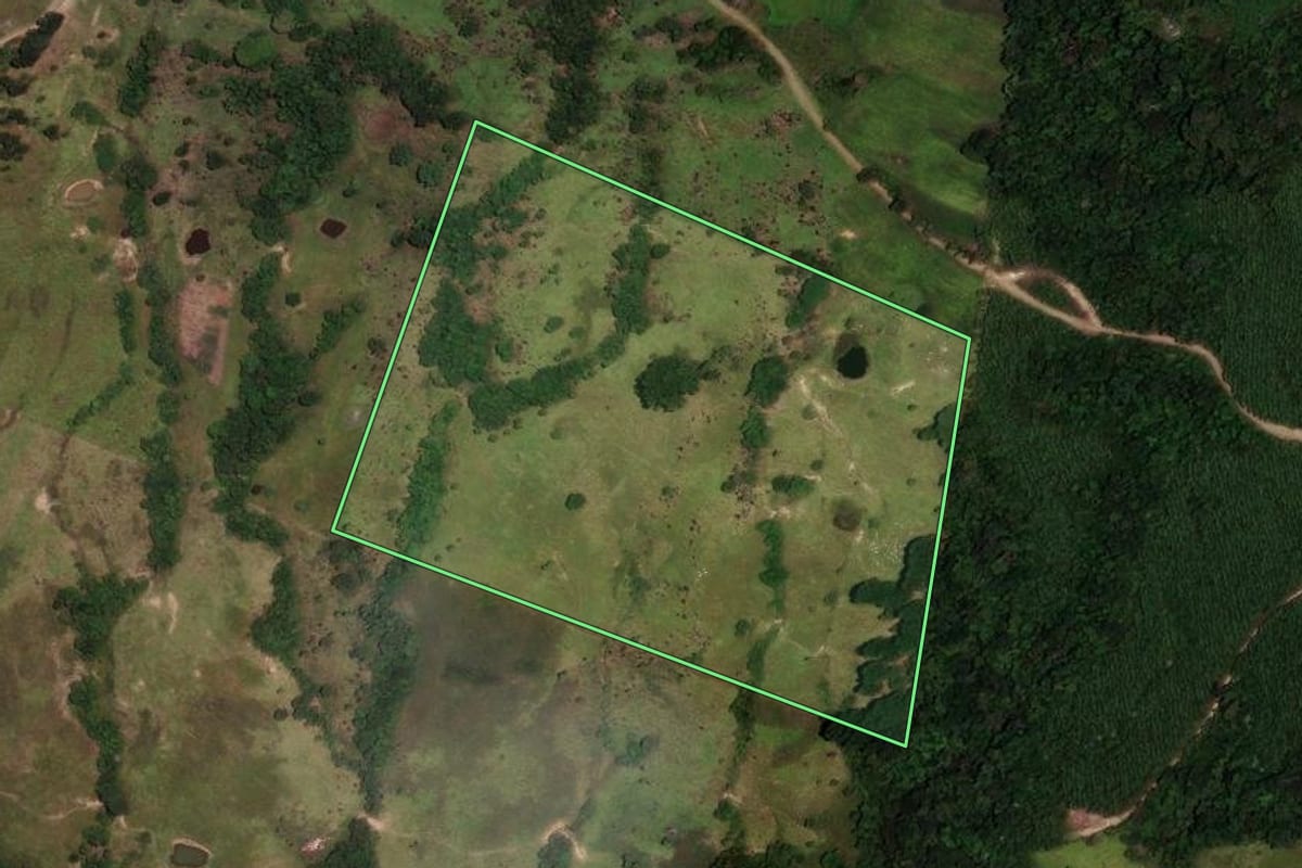 Imagem de satélite do imóvel rural em Rosário do Ivaí (PR), com o contorno declarado no CAR desenhado por cima.