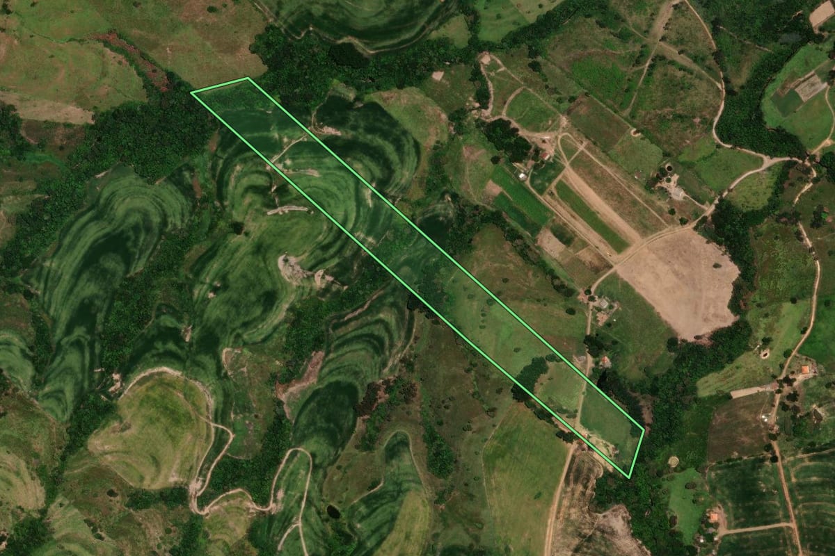Imagem de satélite do imóvel rural em Rosário do Ivaí (PR), com o contorno declarado no CAR desenhado por cima.