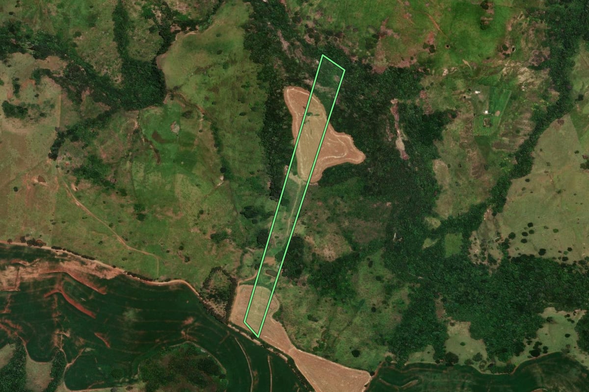 Imagem de satélite do imóvel rural em Rosário do Ivaí (PR), com o contorno declarado no CAR desenhado por cima.