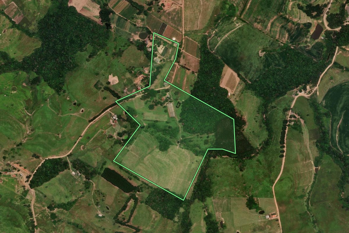 Imagem de satélite do imóvel rural em Rosário do Ivaí (PR), com o contorno declarado no CAR desenhado por cima.