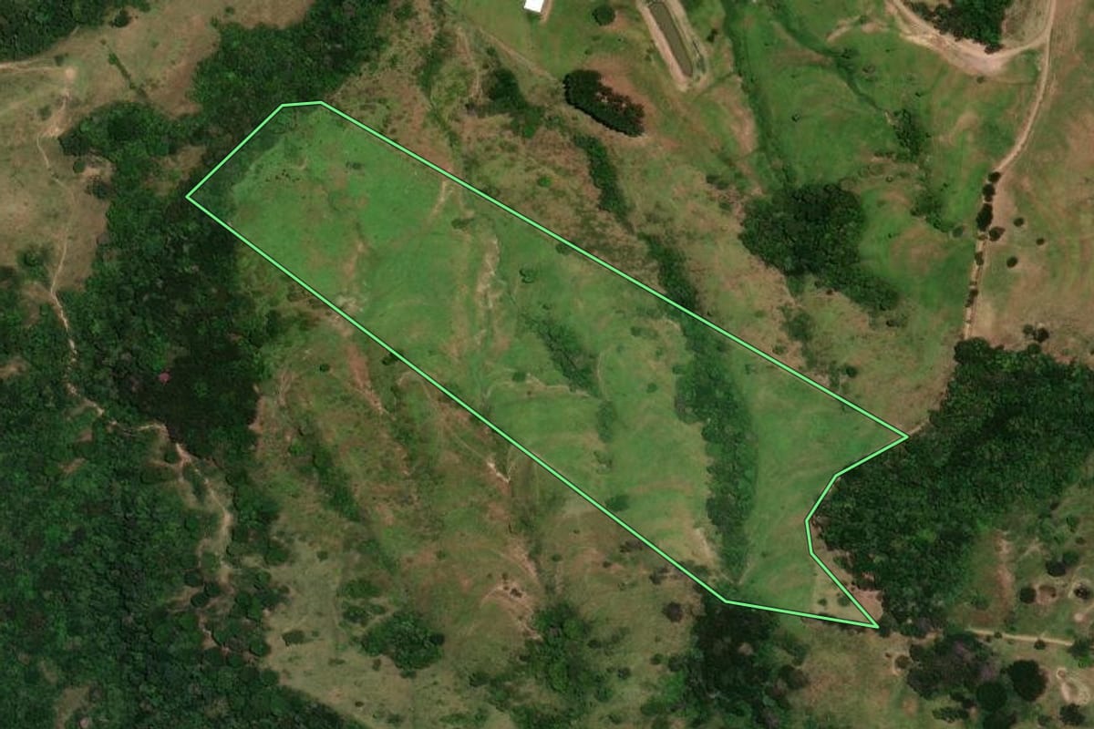 Imagem de satélite do imóvel rural em Rosário do Ivaí (PR), com o contorno declarado no CAR desenhado por cima.