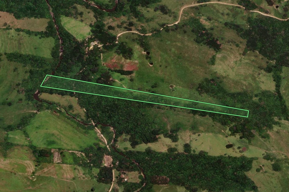 Imagem de satélite do imóvel rural em Rosário do Ivaí (PR), com o contorno declarado no CAR desenhado por cima.