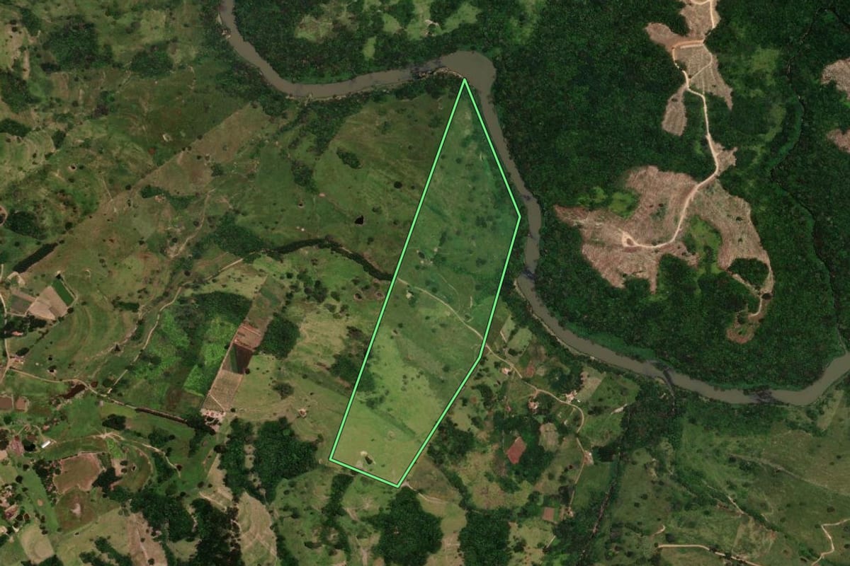 Imagem de satélite do imóvel rural em Rosário do Ivaí (PR), com o contorno declarado no CAR desenhado por cima.