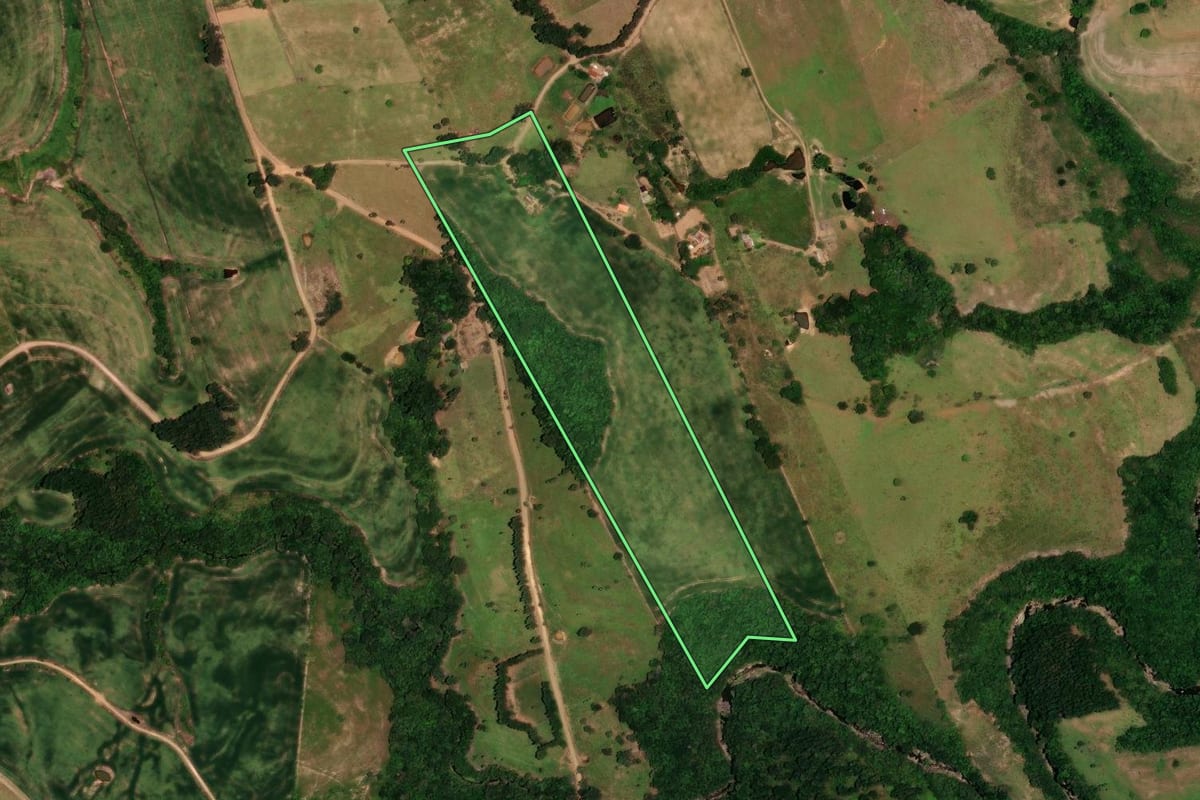 Imagem de satélite do imóvel rural em Rosário do Ivaí (PR), com o contorno declarado no CAR desenhado por cima.