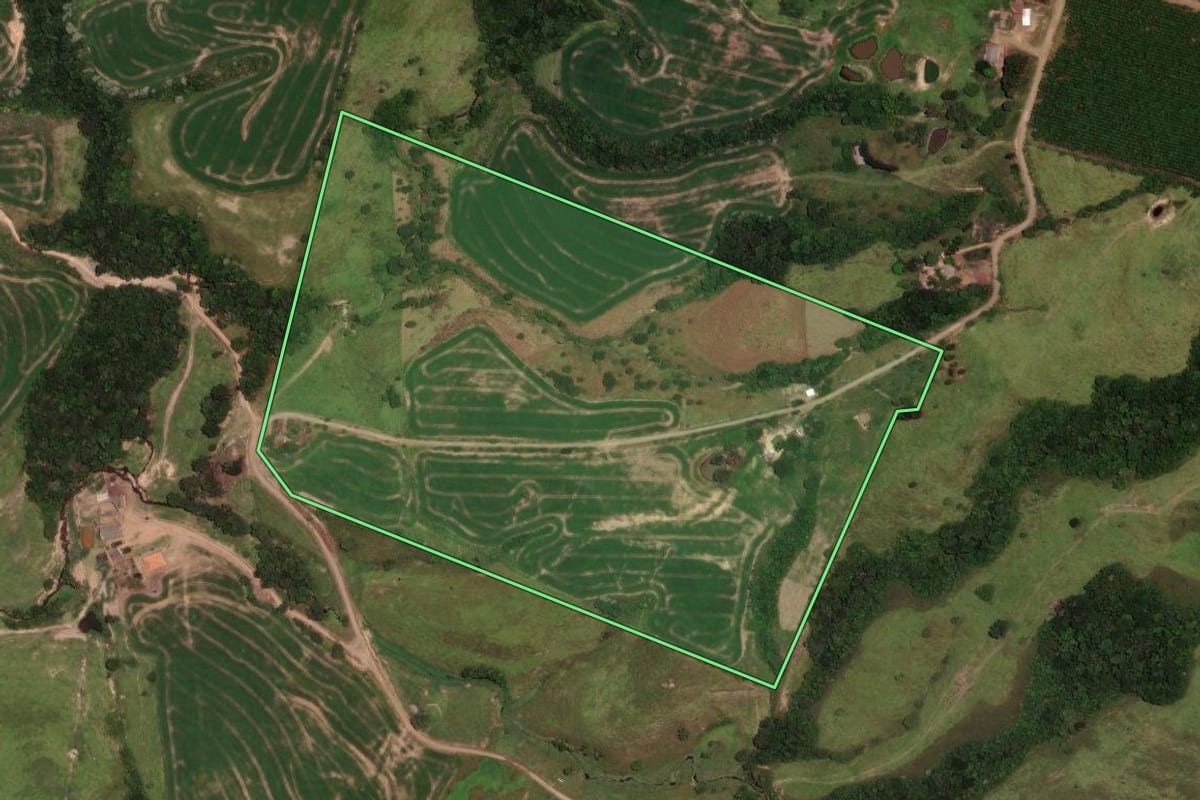 Imagem de satélite do imóvel rural em Rosário do Ivaí (PR), com o contorno declarado no CAR desenhado por cima.