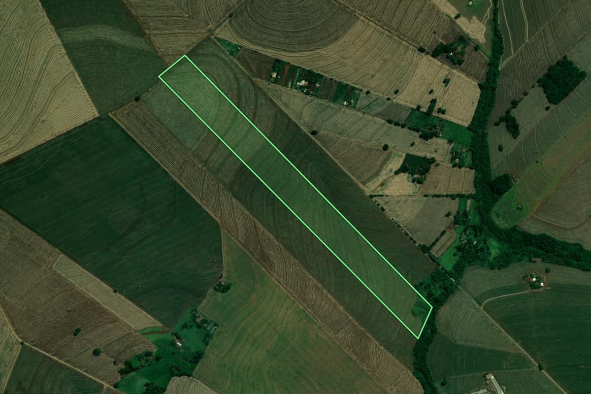 Imagem de satélite do imóvel rural em Sabáudia (PR), com o contorno declarado no CAR desenhado por cima.