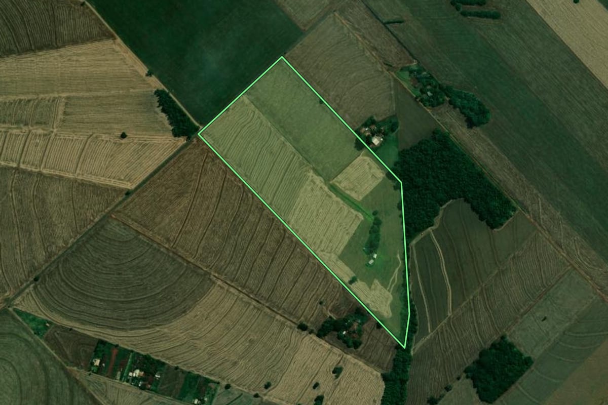 Imagem de satélite do imóvel rural em Sabáudia (PR), com o contorno declarado no CAR desenhado por cima.