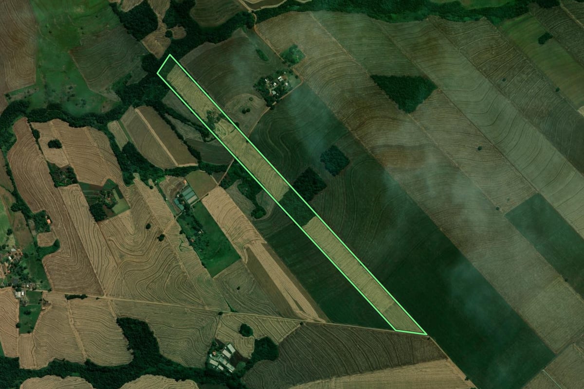 Imagem de satélite do imóvel rural em Sabáudia (PR), com o contorno declarado no CAR desenhado por cima.