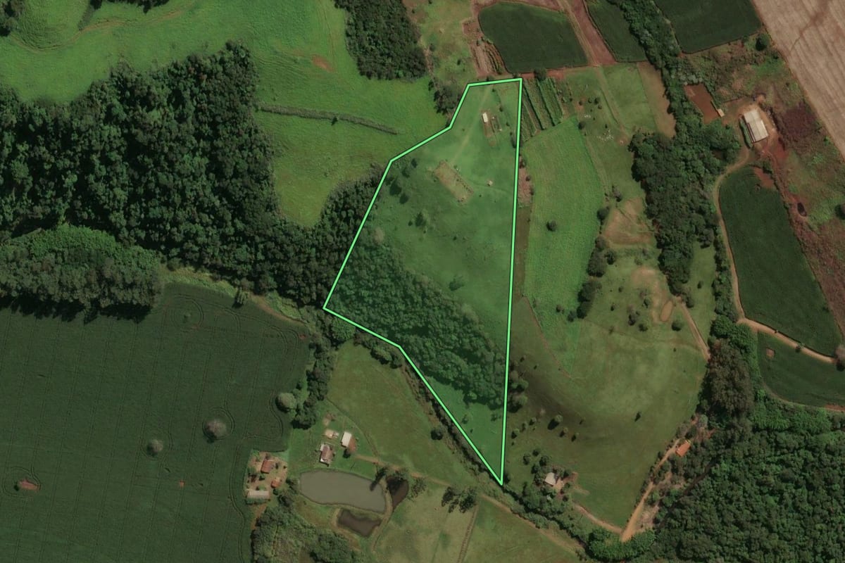 Imagem de satélite do imóvel rural em Sabáudia (PR), com o contorno declarado no CAR desenhado por cima.