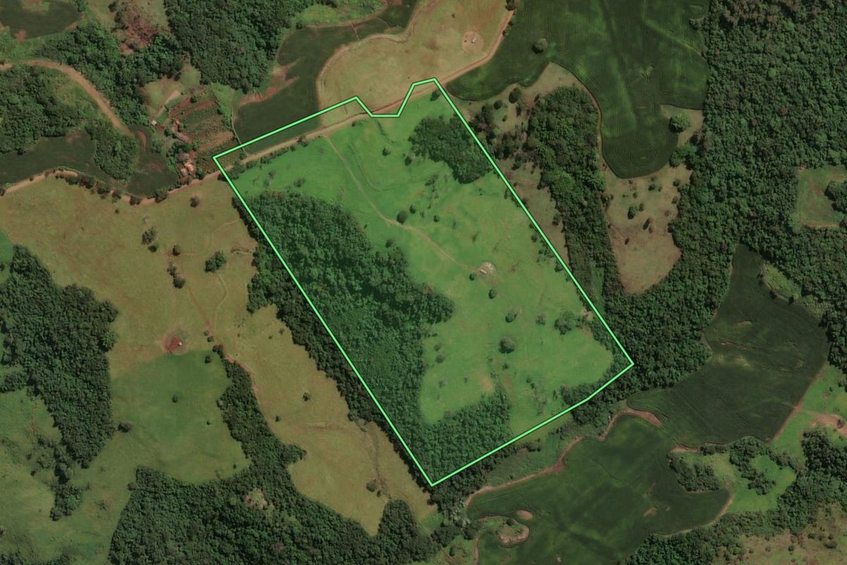 Imagem de satélite do imóvel rural em Sabáudia (PR), com o contorno declarado no CAR desenhado por cima.