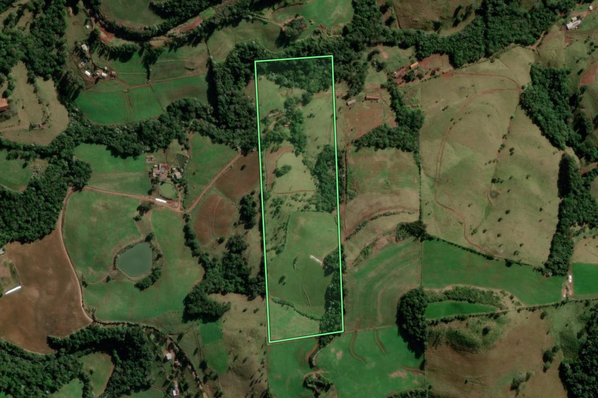 Imagem de satélite do imóvel rural em Salgado Filho (PR), com o contorno declarado no CAR desenhado por cima.