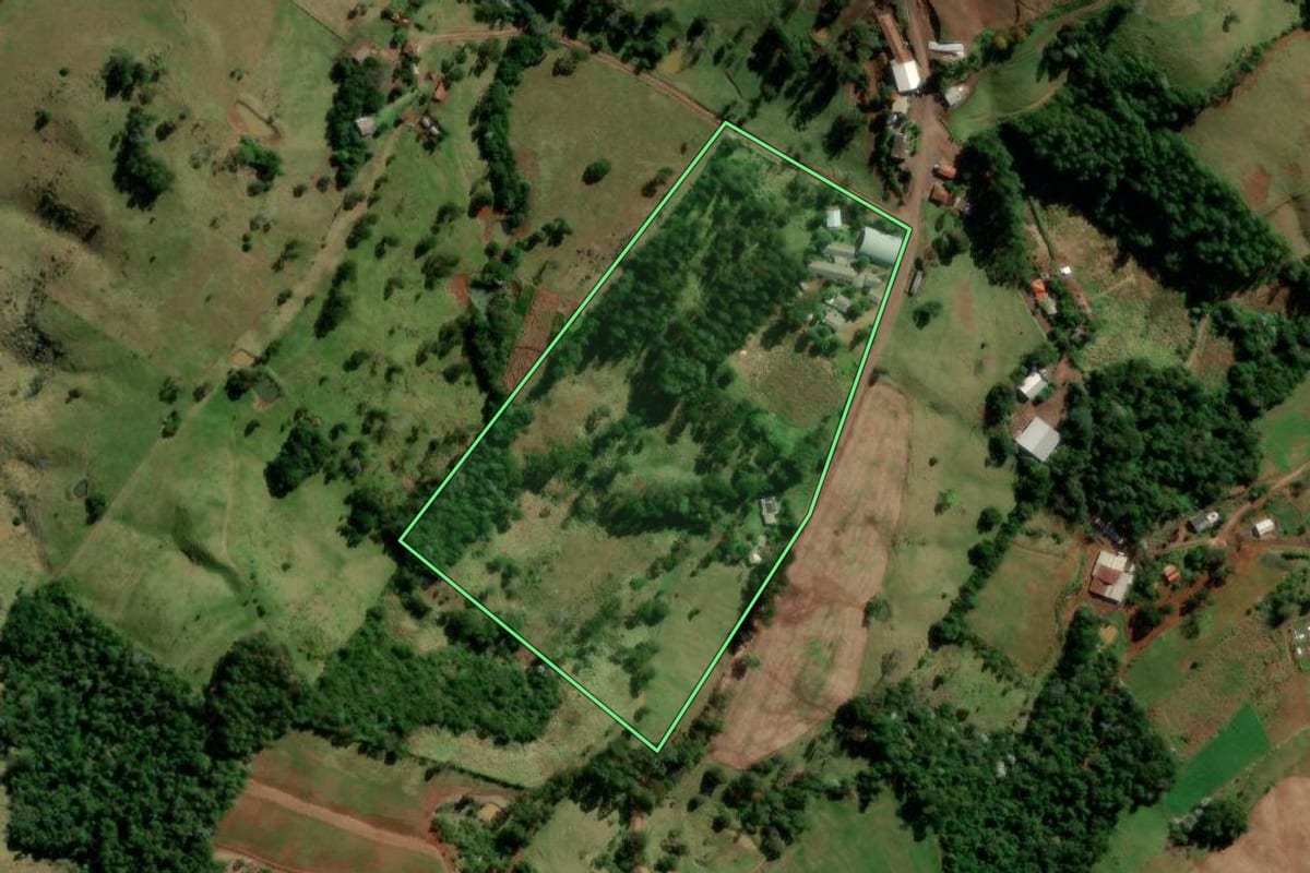Imagem de satélite do imóvel rural em Salgado Filho (PR), com o contorno declarado no CAR desenhado por cima.