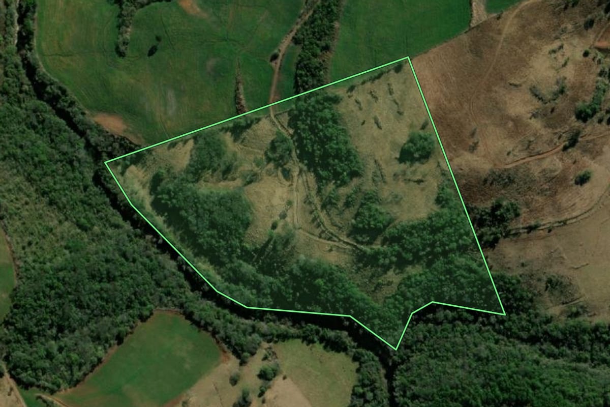 Imagem de satélite do imóvel rural em Salgado Filho (PR), com o contorno declarado no CAR desenhado por cima.