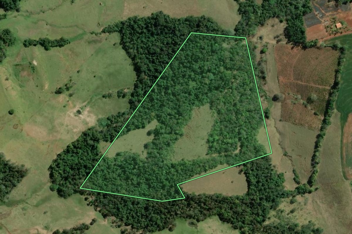 Imagem de satélite do imóvel rural em Salto do Itararé (PR), com o contorno declarado no CAR desenhado por cima.