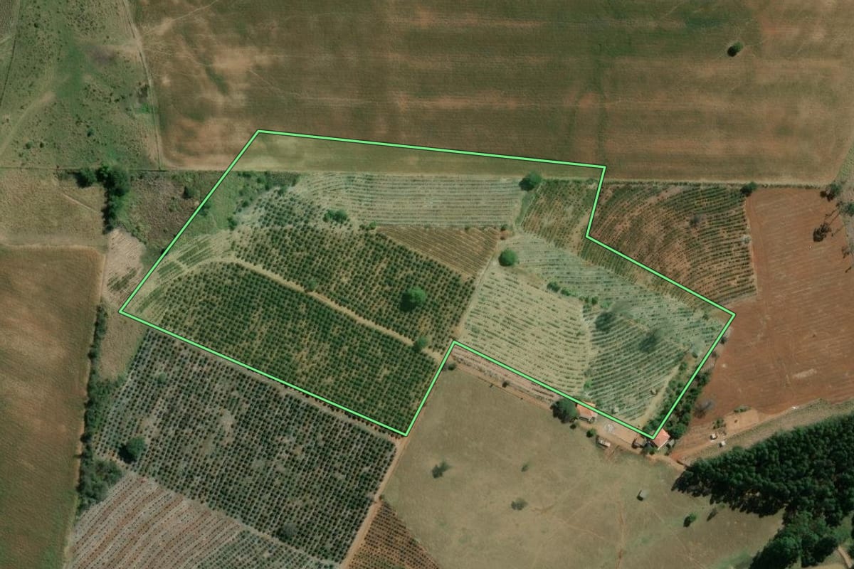 Imagem de satélite do imóvel rural em Salto do Itararé (PR), com o contorno declarado no CAR desenhado por cima.