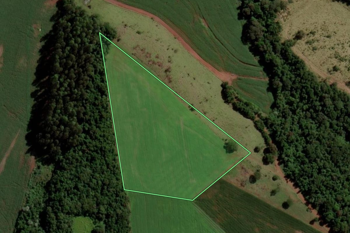 Imagem de satélite do imóvel rural em Salto do Lontra (PR), com o contorno declarado no CAR desenhado por cima.
