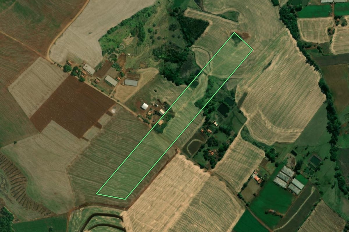 Imagem de satélite do imóvel rural em Santa Amélia (PR), com o contorno declarado no CAR desenhado por cima.