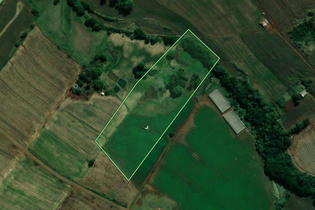 Imagem de satélite do imóvel rural em Santa Amélia (PR), com o contorno declarado no CAR desenhado por cima.