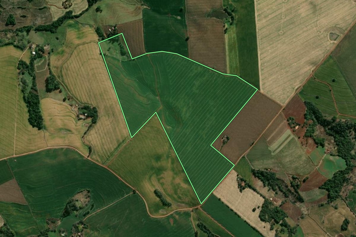 Imagem de satélite do imóvel rural em Santa Cecília do Pavão (PR), com o contorno declarado no CAR desenhado por cima.