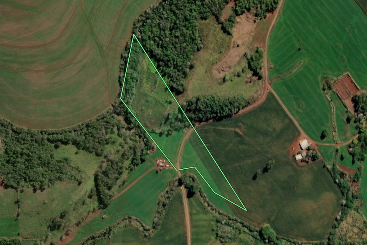 Imagem de satélite do imóvel rural em Santa Cecília do Pavão (PR), com o contorno declarado no CAR desenhado por cima.