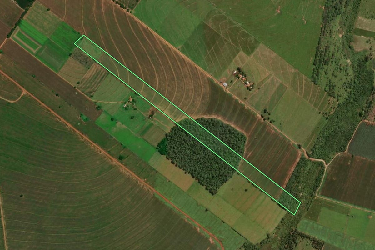 Imagem de satélite do imóvel rural em Santa Cruz de Monte Castelo (PR), com o contorno declarado no CAR desenhado por cima.