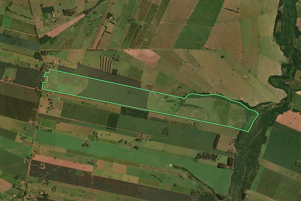 Imagem de satélite do imóvel rural em Santa Cruz de Monte Castelo (PR), com o contorno declarado no CAR desenhado por cima.