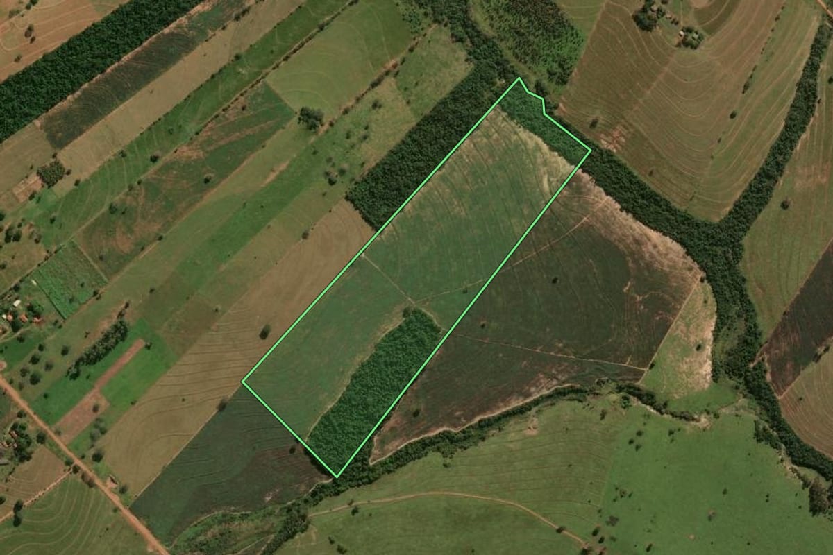Imagem de satélite do imóvel rural em Santa Cruz de Monte Castelo (PR), com o contorno declarado no CAR desenhado por cima.
