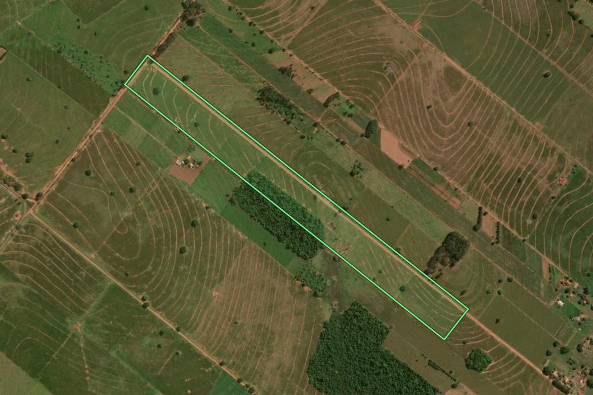 Imagem de satélite do imóvel rural em Santa Cruz de Monte Castelo (PR), com o contorno declarado no CAR desenhado por cima.
