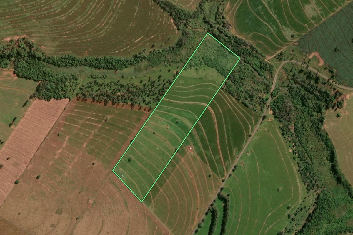 Imagem de satélite do imóvel rural em Santa Cruz de Monte Castelo (PR), com o contorno declarado no CAR desenhado por cima.