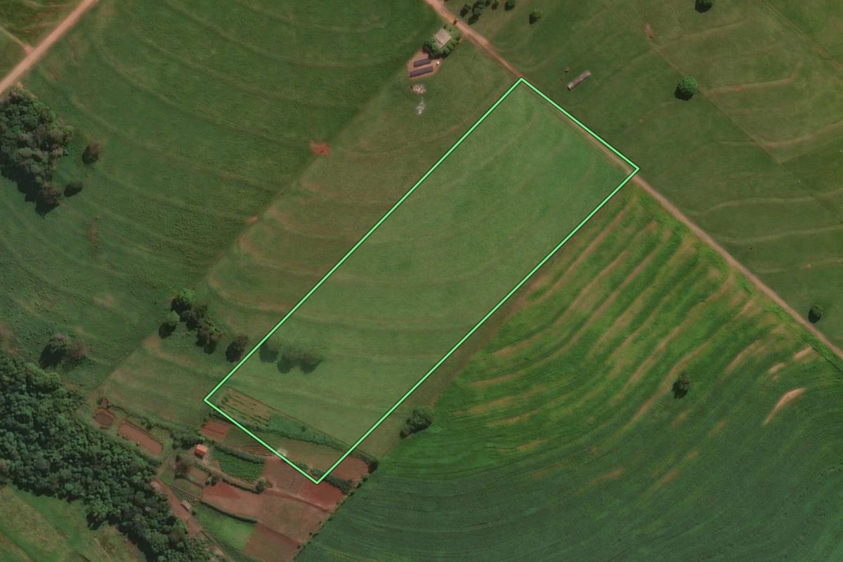 Imagem de satélite do imóvel rural em Santa Fé (PR), com o contorno declarado no CAR desenhado por cima.